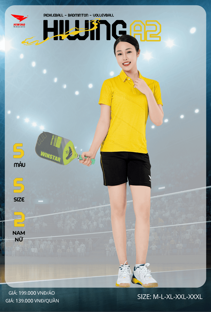 Áo Cầu Lông , Pickleball Hiwing A2 - Màu Vàng