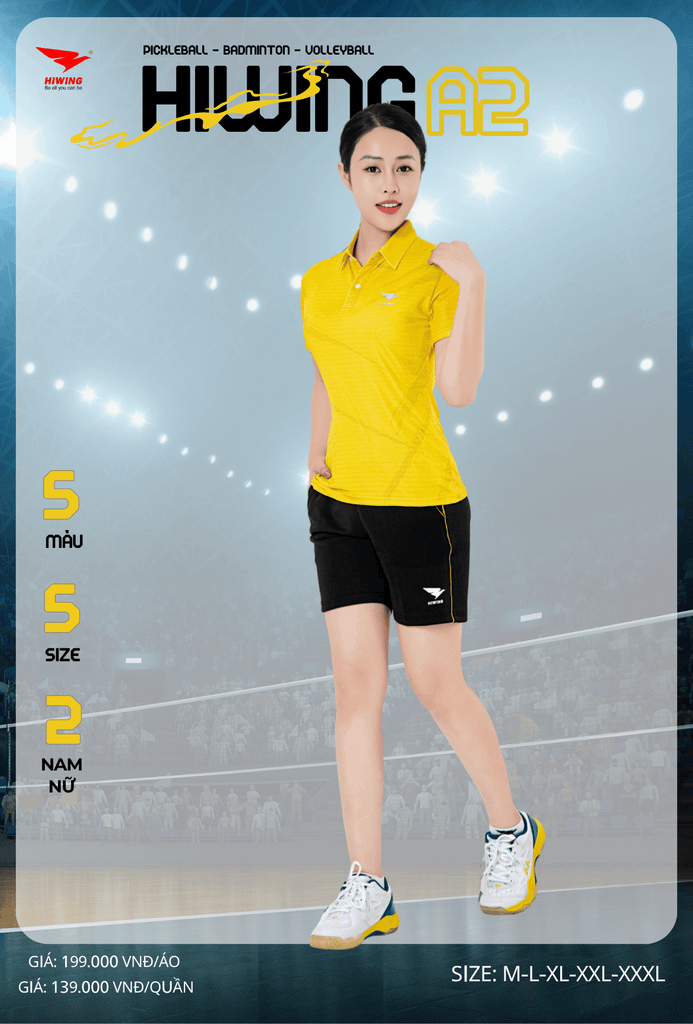 Áo Cầu Lông , Pickleball Hiwing A2 - Màu Vàng