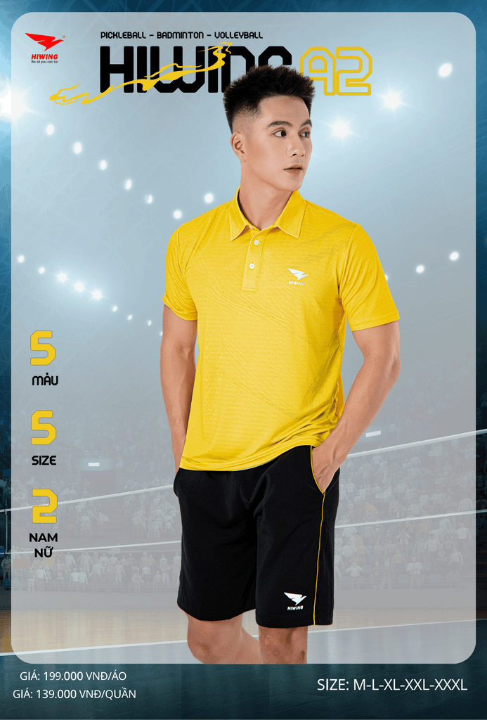 Áo Cầu Lông , Pickleball Hiwing A2 - Màu Vàng