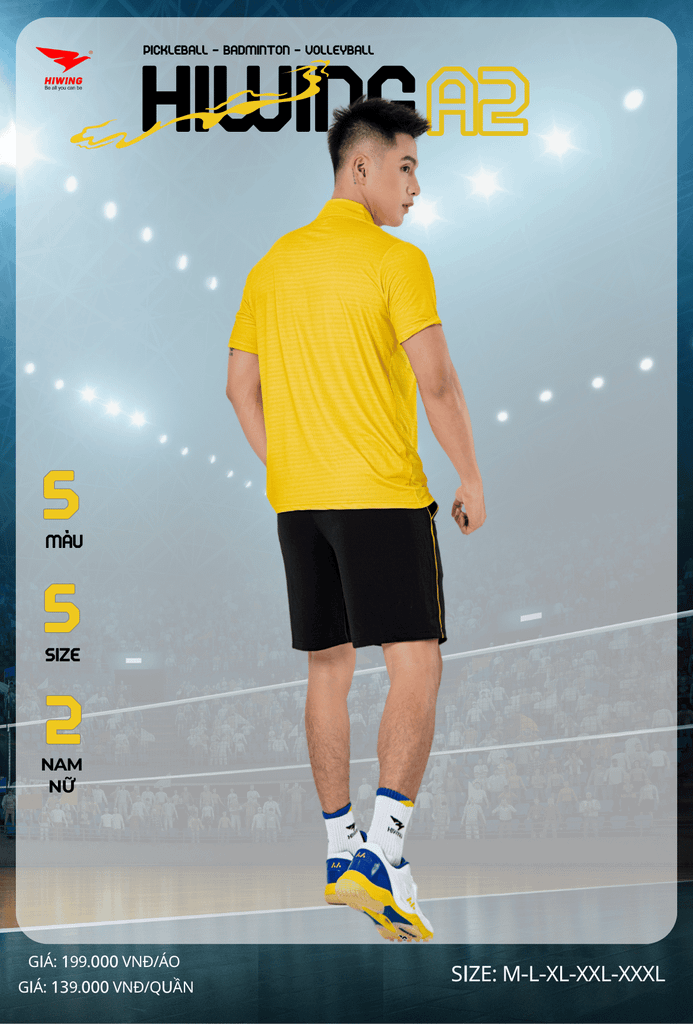 Áo Cầu Lông , Pickleball Hiwing A2 - Màu Vàng