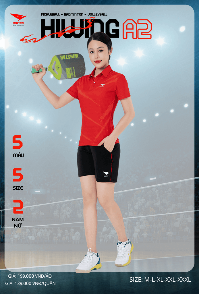 Áo Cầu Lông , Pickleball Hiwing A2 - Màu Đỏ