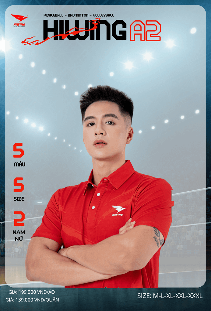 Áo Cầu Lông , Pickleball Hiwing A2 - Màu Đỏ