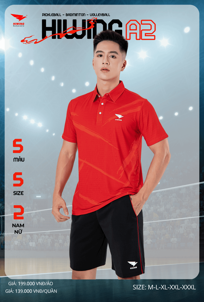 Áo Cầu Lông , Pickleball Hiwing A2 - Màu Đỏ