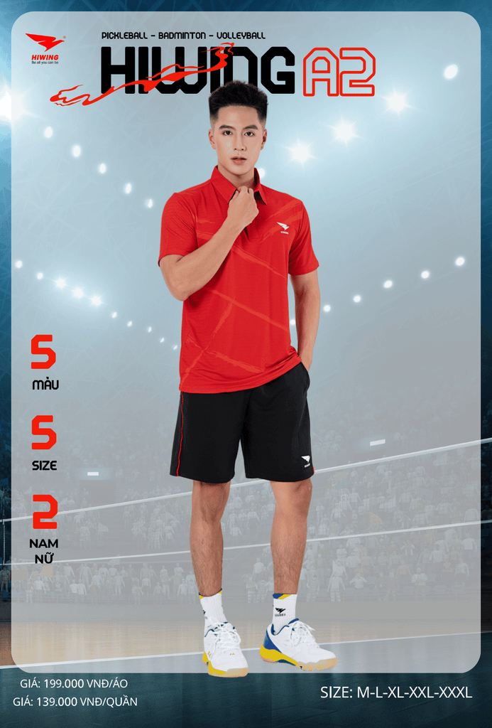 Áo Cầu Lông , Pickleball Hiwing A2 - Màu Đỏ