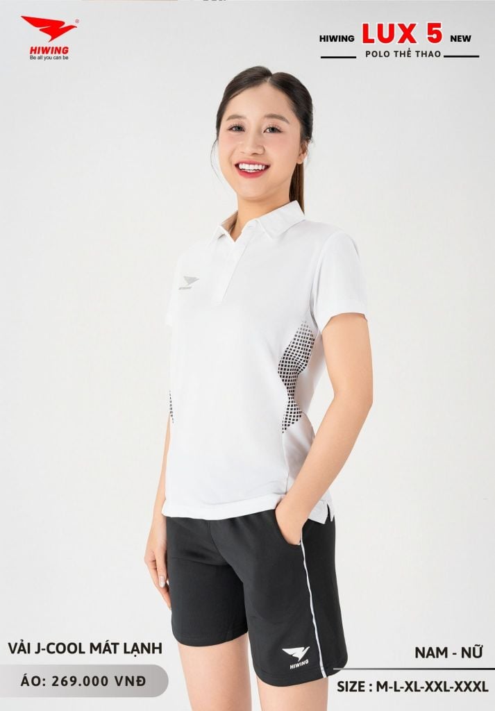 Áo Cầu Lông Pickleball Bóng Chuyền Hiwing Lux 5 Nam Nữ Màu Trắng