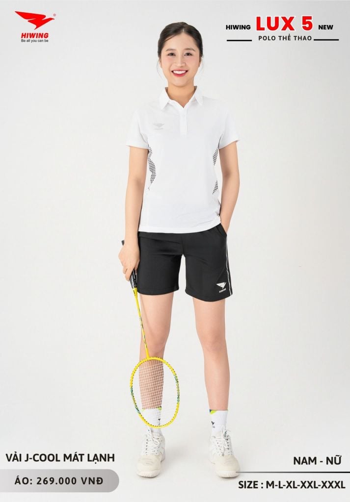 Áo Cầu Lông Pickleball Bóng Chuyền Hiwing Lux 5 Nam Nữ Màu Trắng