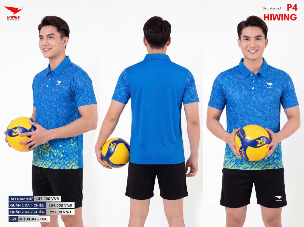 Áo Cầu Lông Pickleball Bóng Chuyền Hiwing P4 Nam Nữ Màu Xanh Da