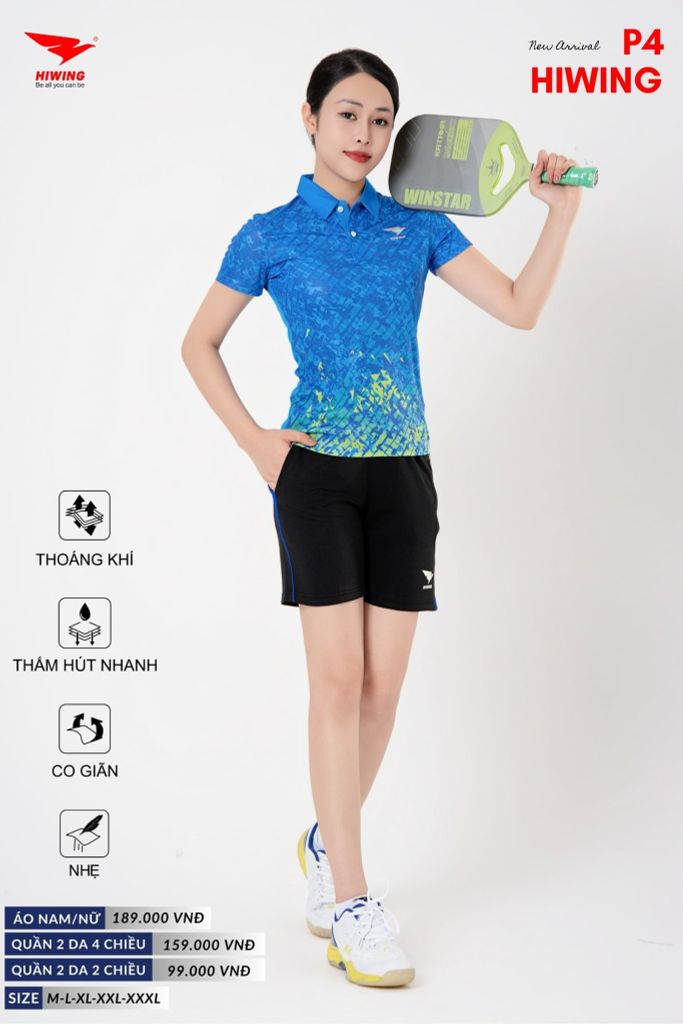 Áo Cầu Lông Pickleball Bóng Chuyền Hiwing P4 Nam Nữ Màu Xanh Da
