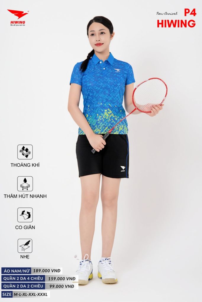 Áo Cầu Lông Pickleball Bóng Chuyền Hiwing P4 Nam Nữ Màu Xanh Da