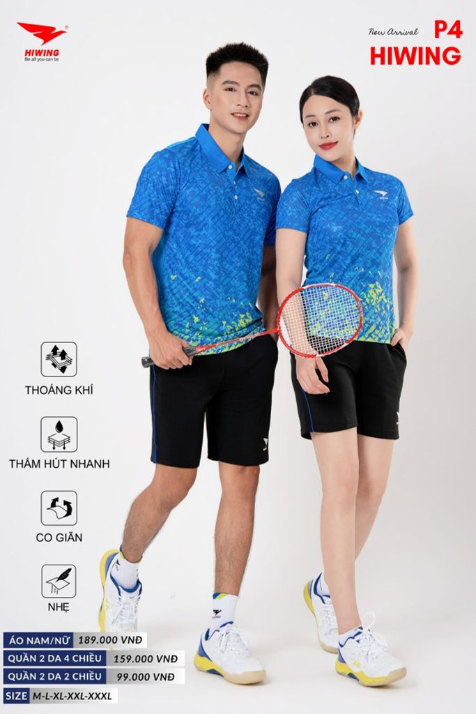 Áo Cầu Lông Pickleball Bóng Chuyền Hiwing P4 Nam Nữ Màu Xanh Da