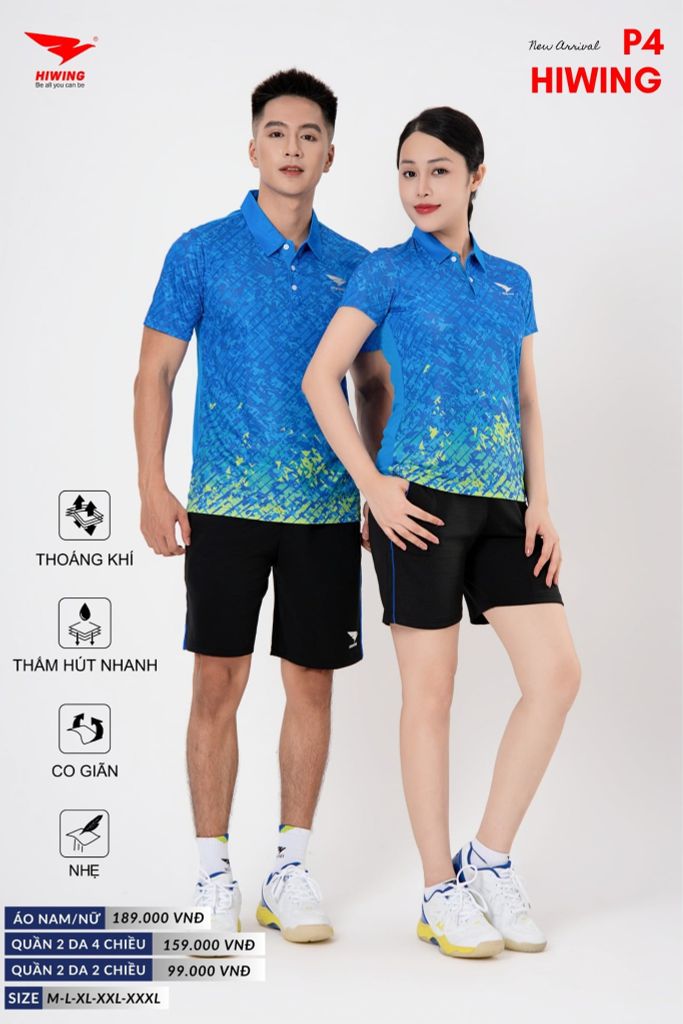 Áo Cầu Lông Pickleball Bóng Chuyền Hiwing P4 Nam Nữ Màu Xanh Da