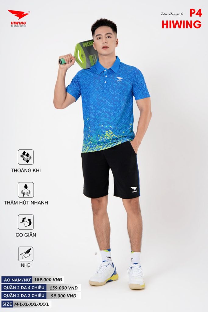 Áo Cầu Lông Pickleball Bóng Chuyền Hiwing P4 Nam Nữ Màu Xanh Da