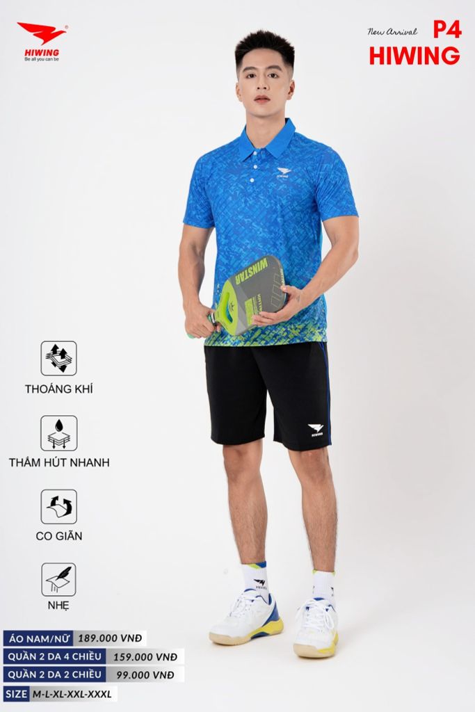 Áo Cầu Lông Pickleball Bóng Chuyền Hiwing P4 Nam Nữ Màu Xanh Da