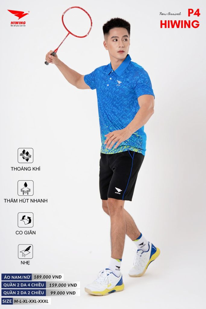 Áo Cầu Lông Pickleball Bóng Chuyền Hiwing P4 Nam Nữ Màu Xanh Da