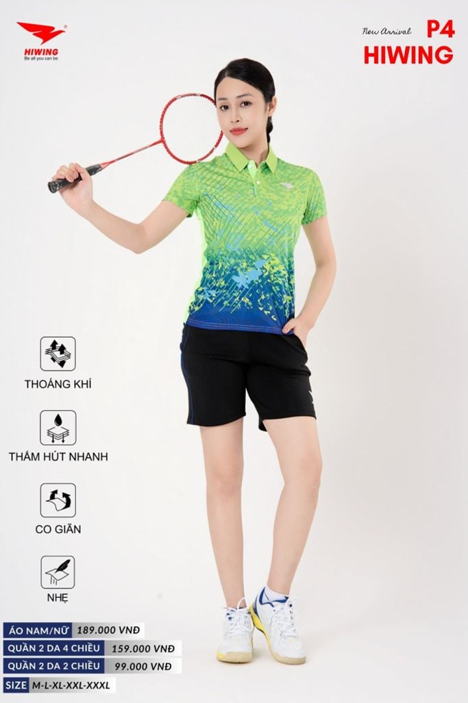 Áo Cầu Lông Pickleball Bóng Chuyền Hiwing P4 Nam Nữ Màu Xanh Lá