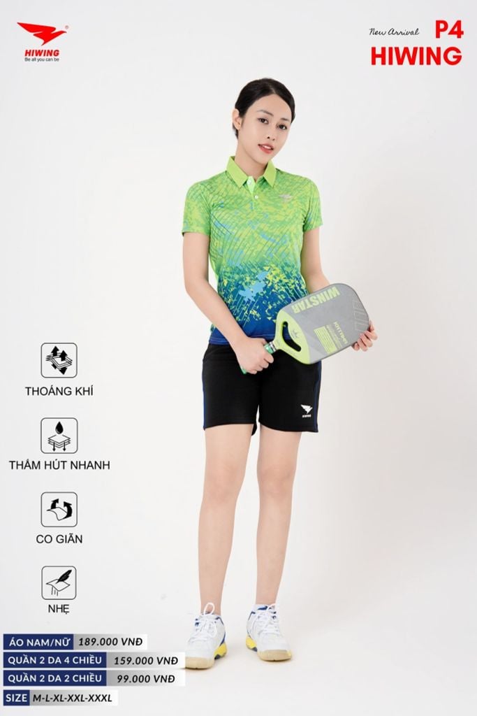 Áo Cầu Lông Pickleball Bóng Chuyền Hiwing P4 Nam Nữ Màu Xanh Lá
