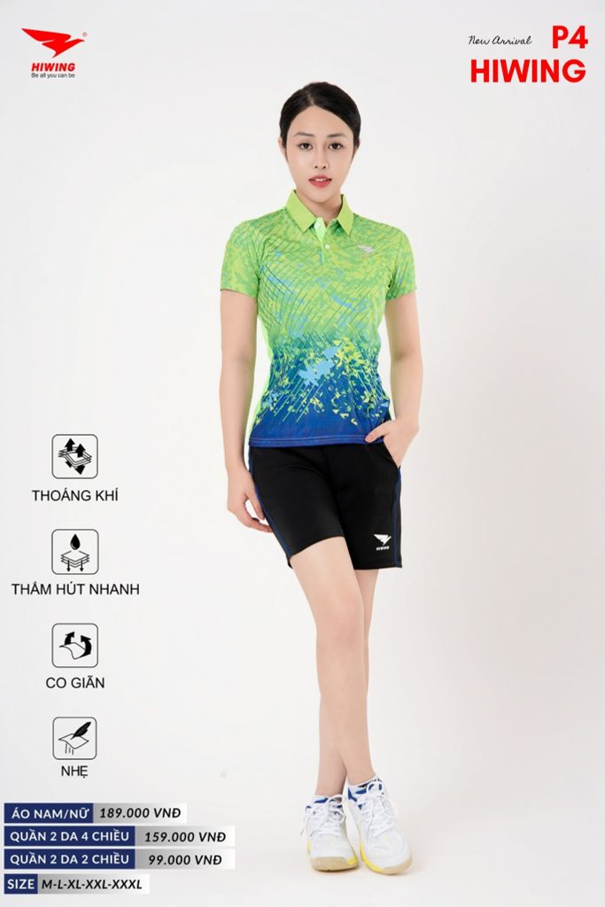 Áo Cầu Lông Pickleball Bóng Chuyền Hiwing P4 Nam Nữ Màu Xanh Da
