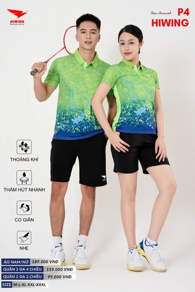 Áo Cầu Lông Pickleball Bóng Chuyền Hiwing P4 Nam Nữ Màu Xanh Lá