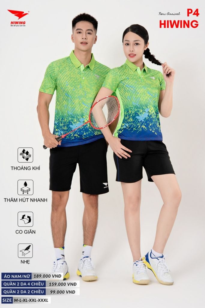 Áo Cầu Lông Pickleball Bóng Chuyền Hiwing P4 Nam Nữ Màu Xanh Lá
