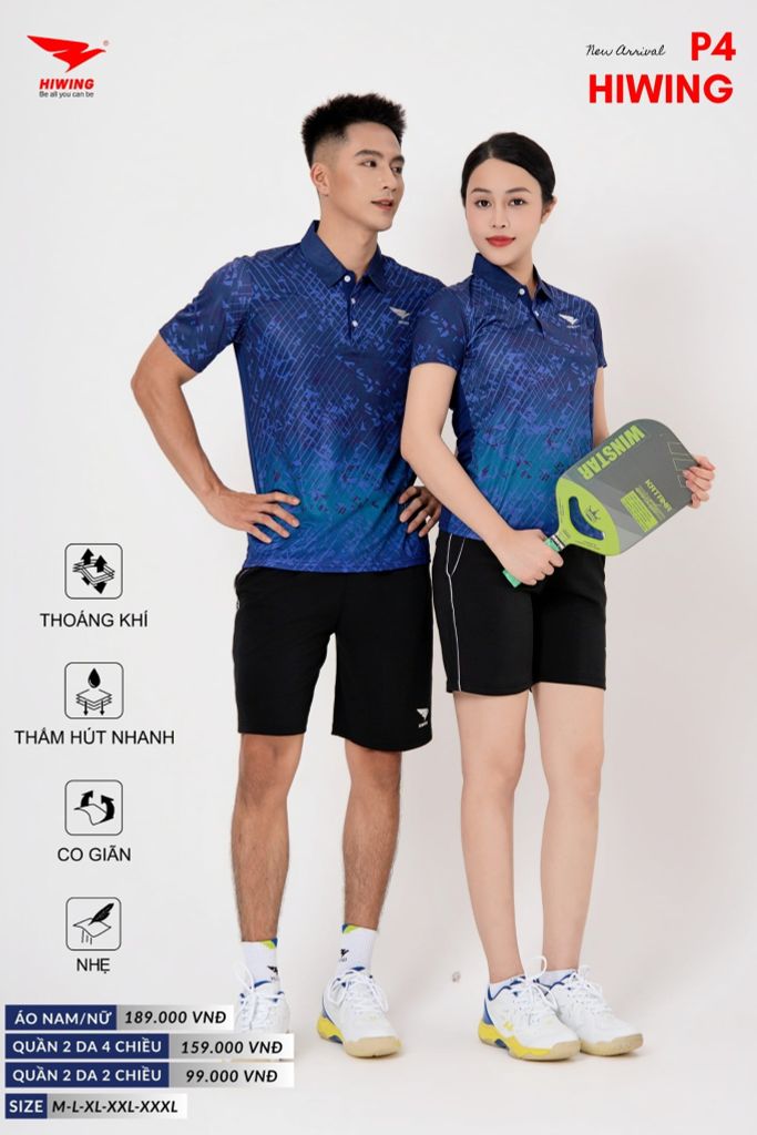 Áo Cầu Lông Pickleball Bóng Chuyền Hiwing P4 Nam Nữ Màu Xanh Than