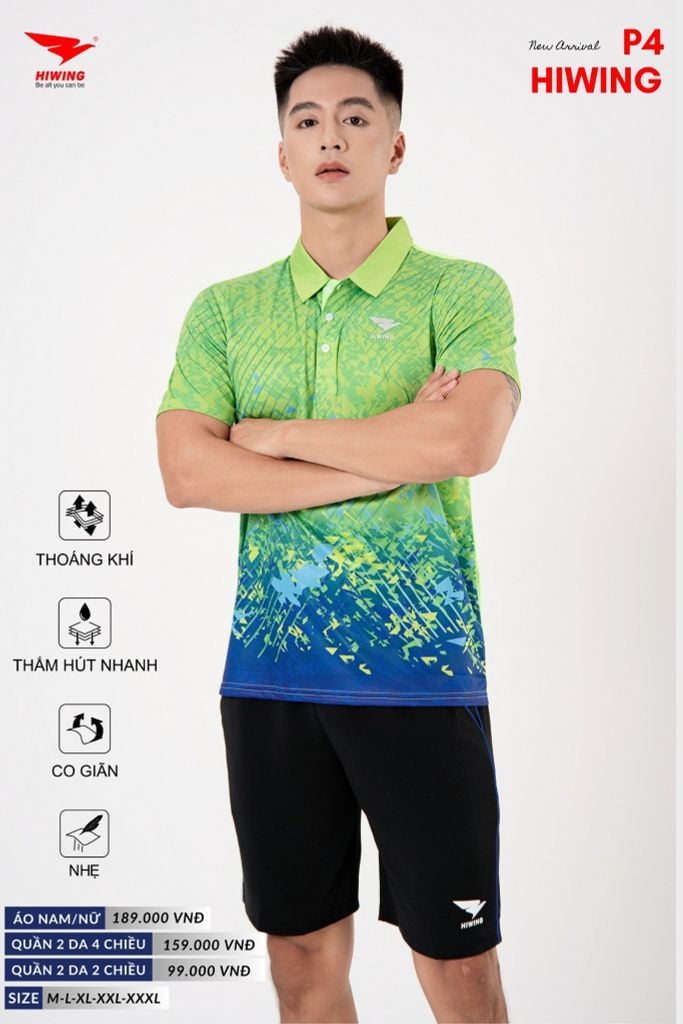 Áo Cầu Lông Pickleball Bóng Chuyền Hiwing P4 Nam Nữ Màu Xanh Lá