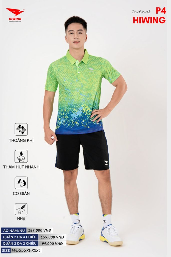 Áo Cầu Lông Pickleball Bóng Chuyền Hiwing P4 Nam Nữ Màu Xanh Da