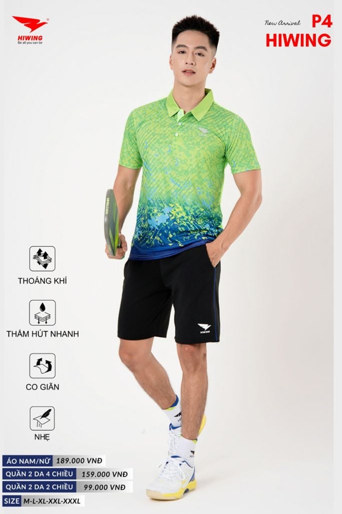Áo Cầu Lông Pickleball Bóng Chuyền Hiwing P4 Nam Nữ Màu Xanh Lá
