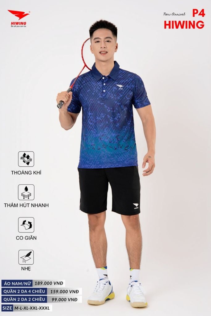 Áo Cầu Lông Pickleball Bóng Chuyền Hiwing P4 Nam Nữ Màu Xanh Than