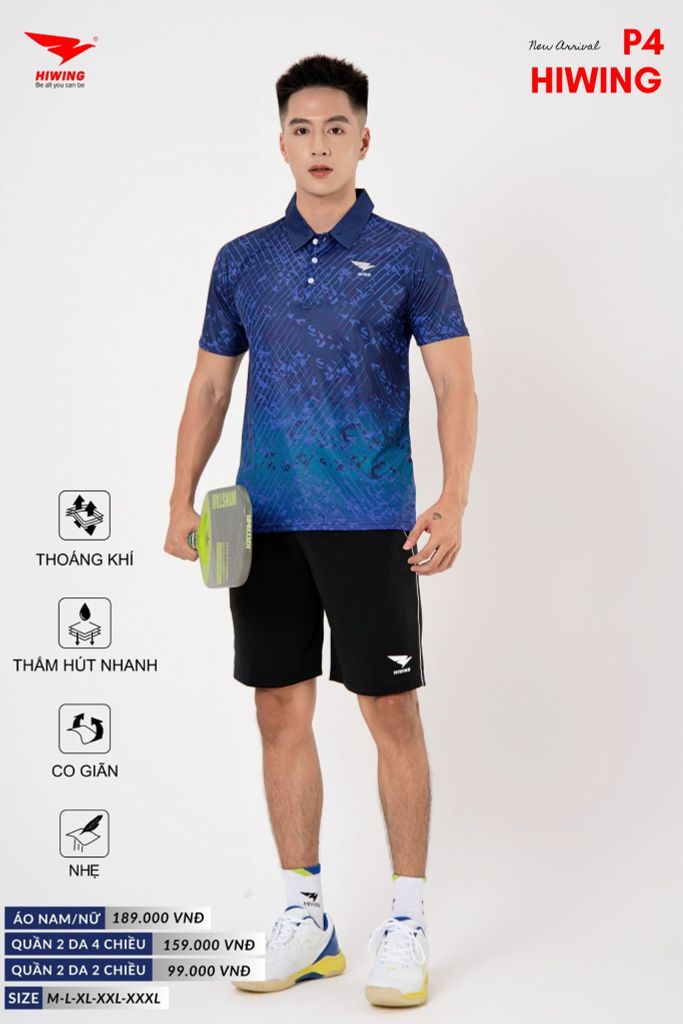 Áo Cầu Lông Pickleball Bóng Chuyền Hiwing P4 Nam Nữ Màu Xanh Da