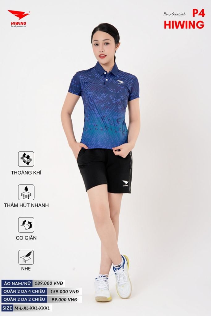 Áo Cầu Lông Pickleball Bóng Chuyền Hiwing P4 Nam Nữ Màu Xanh Than