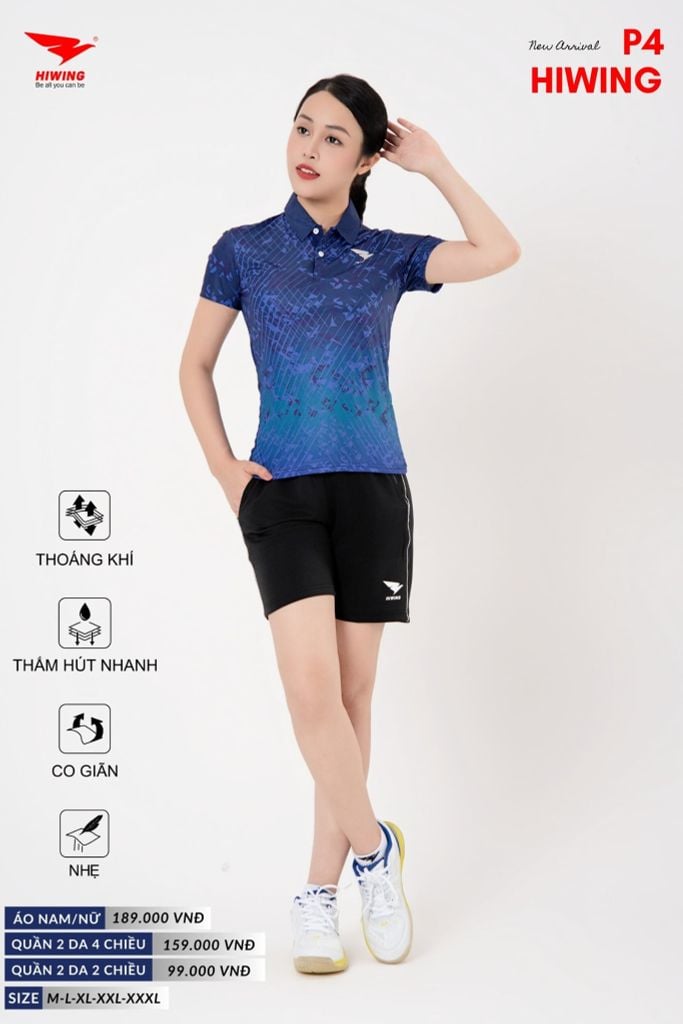 Áo Cầu Lông Pickleball Bóng Chuyền Hiwing P4 Nam Nữ Màu Xanh Than