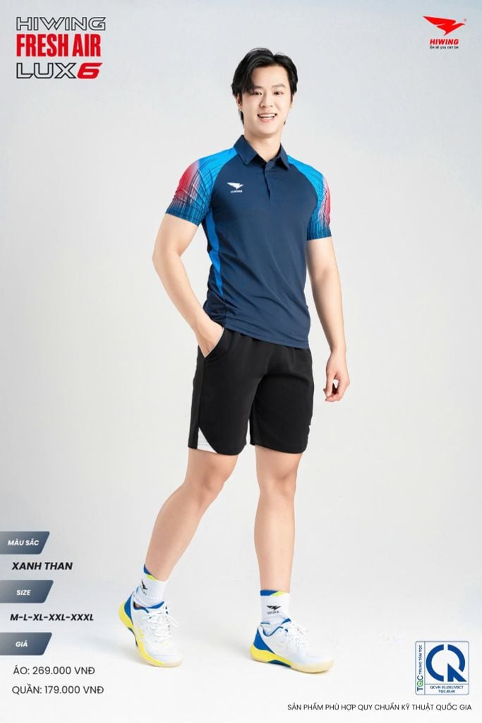 Áo Cầu Lông Pickleball HIWING FRESH AIR LUX6 Nam Nữ Màu Xanh Than