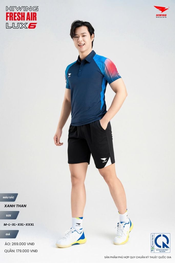 Áo Cầu Lông Pickleball HIWING FRESH AIR LUX6 Nam Nữ Màu Xanh Than