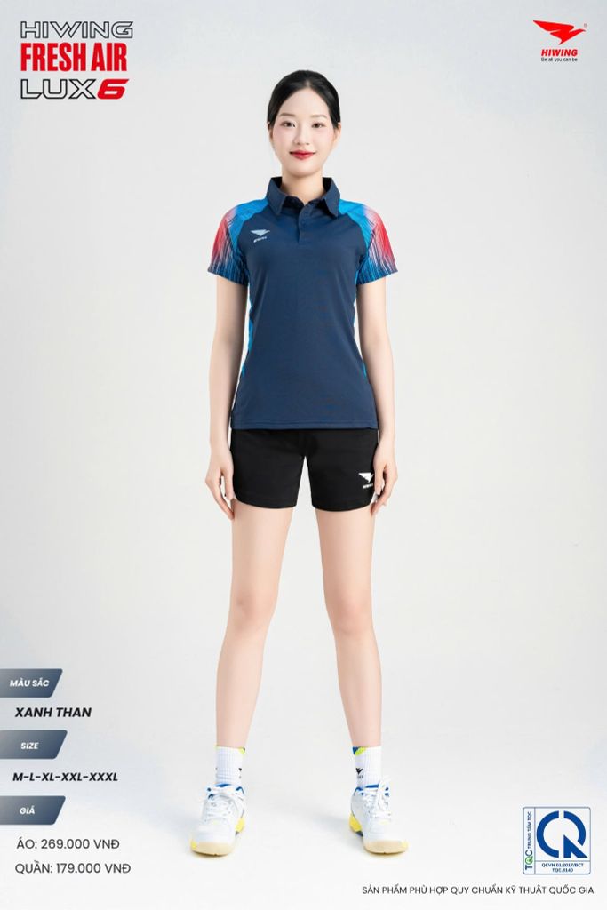 Áo Cầu Lông Pickleball HIWING FRESH AIR LUX6 Nam Nữ Màu Xanh Than