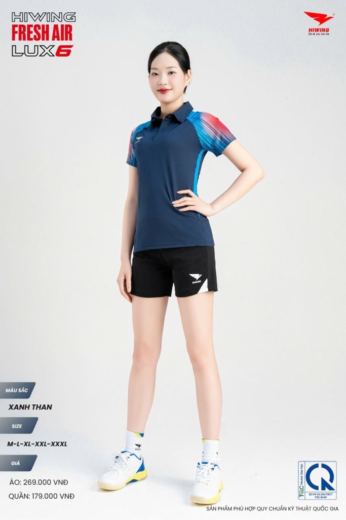 Áo Cầu Lông Pickleball HIWING FRESH AIR LUX6 Nam Nữ Màu Xanh Than