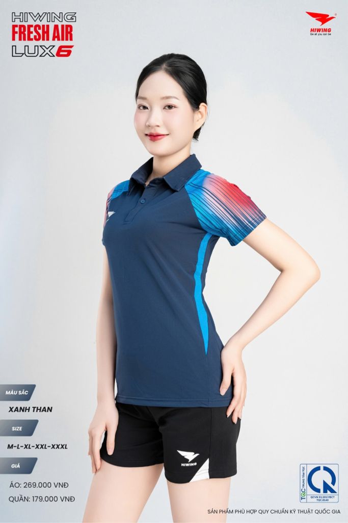 Áo Cầu Lông Pickleball HIWING FRESH AIR LUX6 Nam Nữ Màu Xanh Than