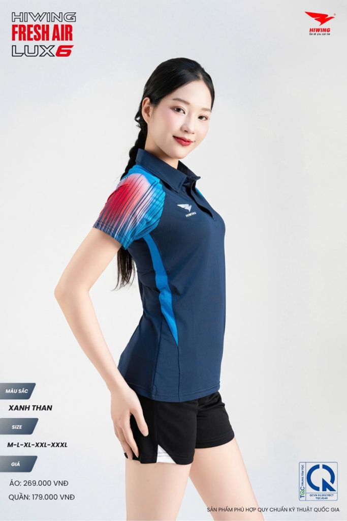 Áo Cầu Lông Pickleball HIWING FRESH AIR LUX6 Nam Nữ Màu Xanh Than