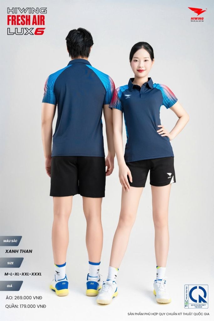 Áo Cầu Lông Pickleball HIWING FRESH AIR LUX6 Nam Nữ Màu Xanh Than