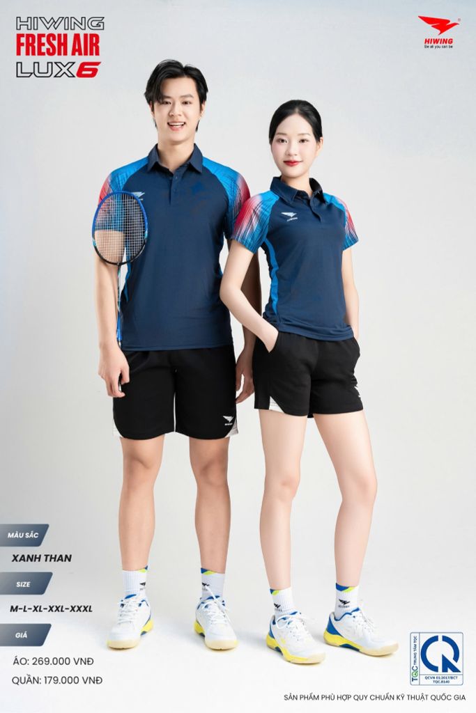 Áo Cầu Lông Pickleball HIWING FRESH AIR LUX6 Nam Nữ Màu Xanh Than