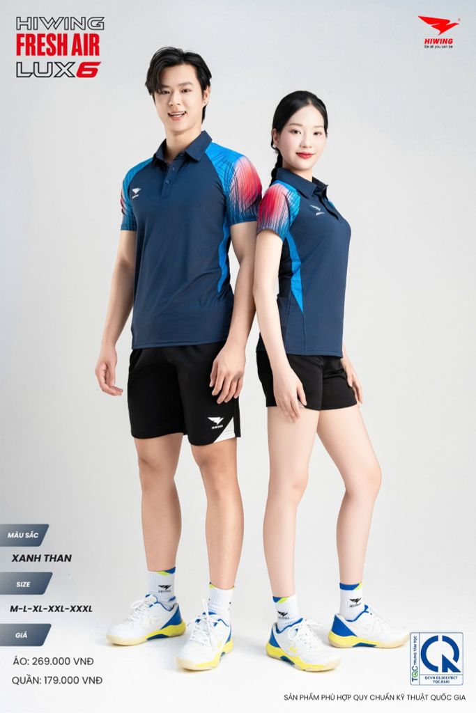 Áo Cầu Lông Pickleball HIWING FRESH AIR LUX6 Nam Nữ Màu Xanh Than