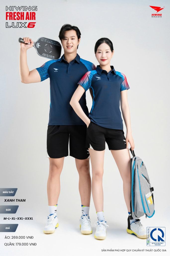 Áo Cầu Lông Pickleball HIWING FRESH AIR LUX6 Nam Nữ Màu Xanh Than