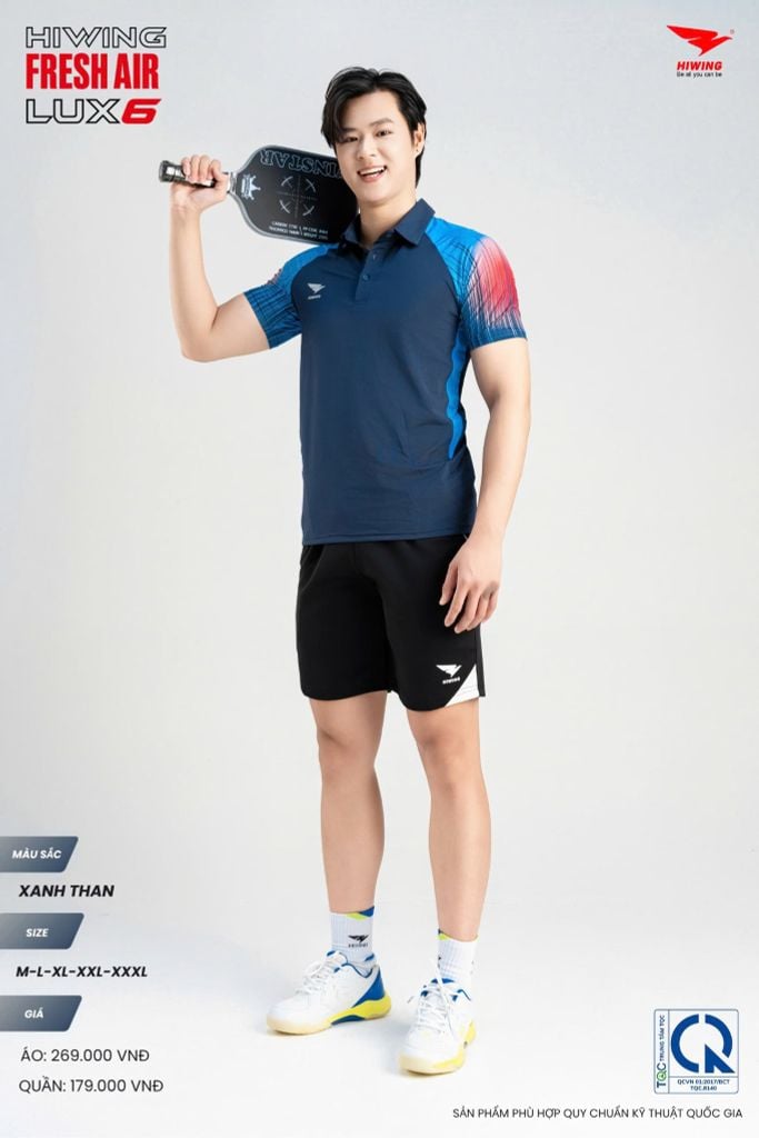Áo Cầu Lông Pickleball HIWING FRESH AIR LUX6 Nam Nữ Màu Xanh Than