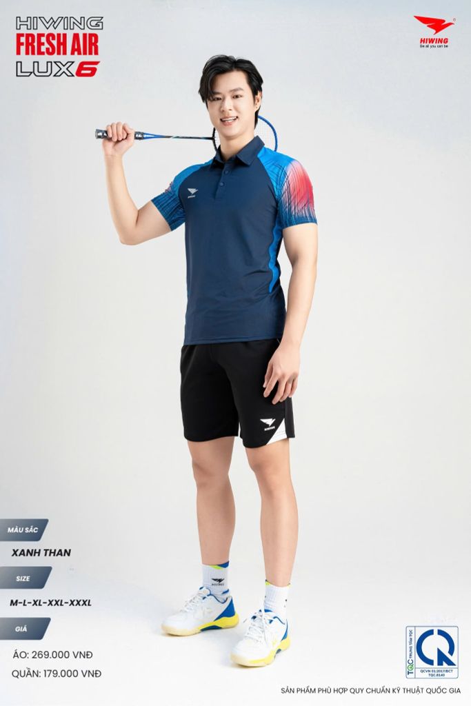 Áo Cầu Lông Pickleball HIWING FRESH AIR LUX6 Nam Nữ Màu Xanh Than