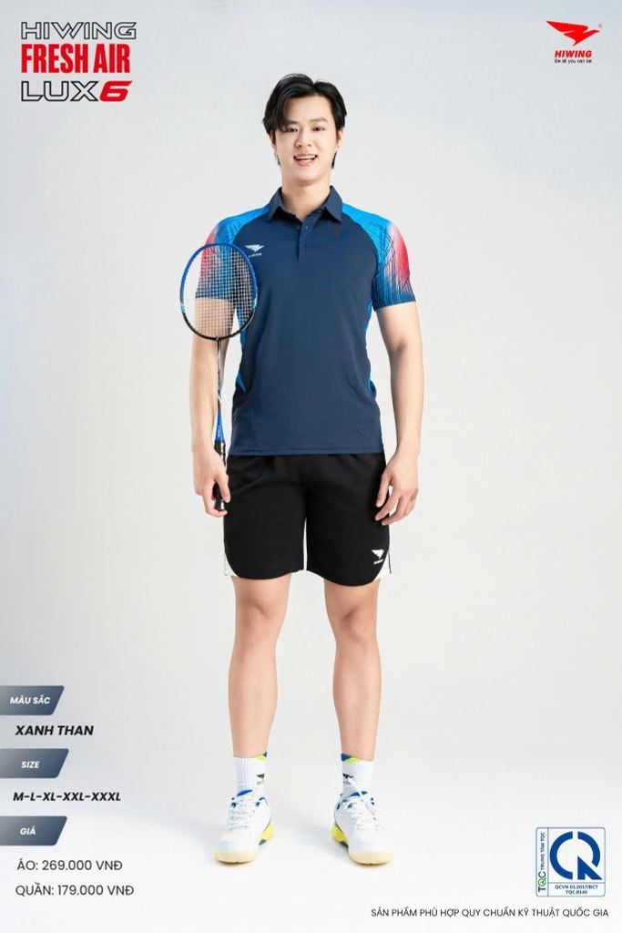 Áo Cầu Lông Pickleball HIWING FRESH AIR LUX6 Nam Nữ Màu Xanh Trắng