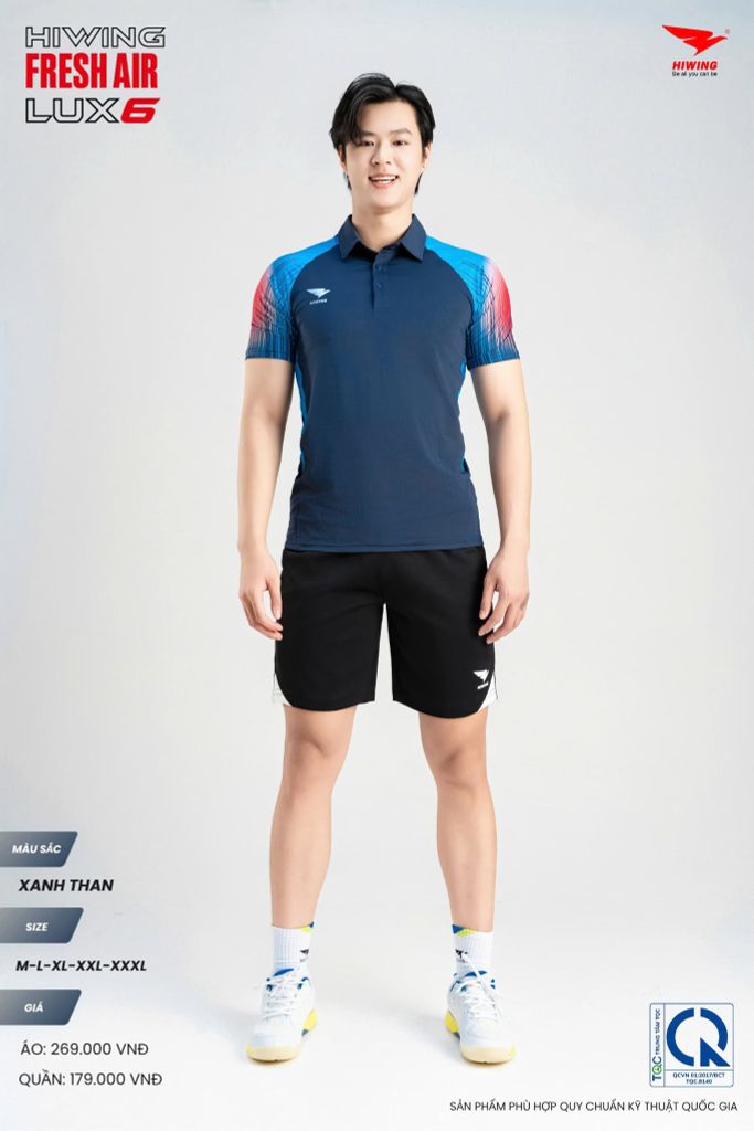 Áo Cầu Lông Pickleball HIWING FRESH AIR LUX6 Nam Nữ Màu Xanh Than
