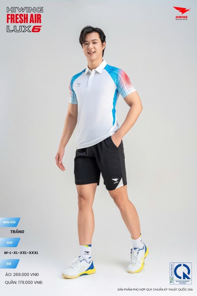 Áo Cầu Lông Pickleball HIWING FRESH AIR LUX6 Nam Nữ Màu Xanh Trắng