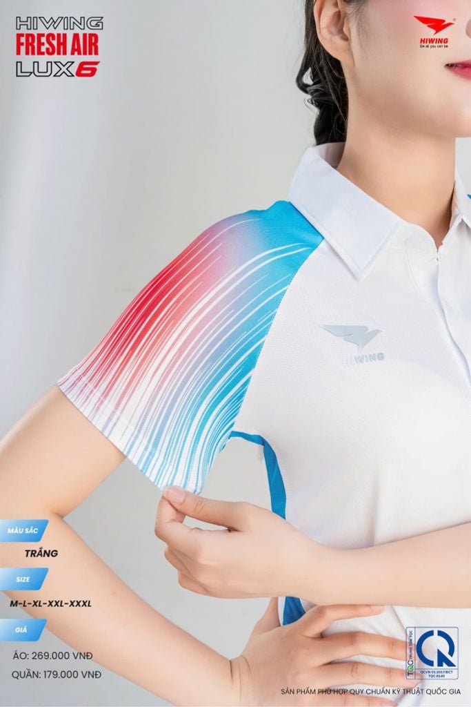Áo Cầu Lông Pickleball HIWING FRESH AIR LUX6 Nam Nữ Màu Xanh Trắng