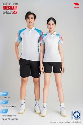 Áo Cầu Lông Pickleball HIWING FRESH AIR LUX6 Nam Nữ Màu Xanh Trắng