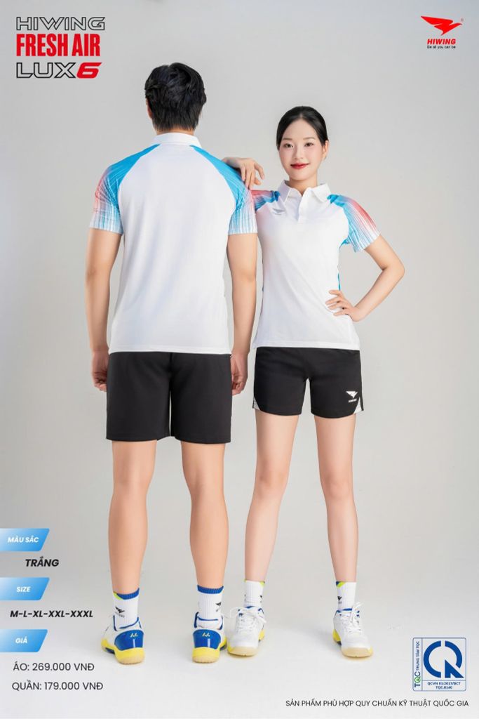 Áo Cầu Lông Pickleball HIWING FRESH AIR LUX6 Nam Nữ Màu Xanh Trắng