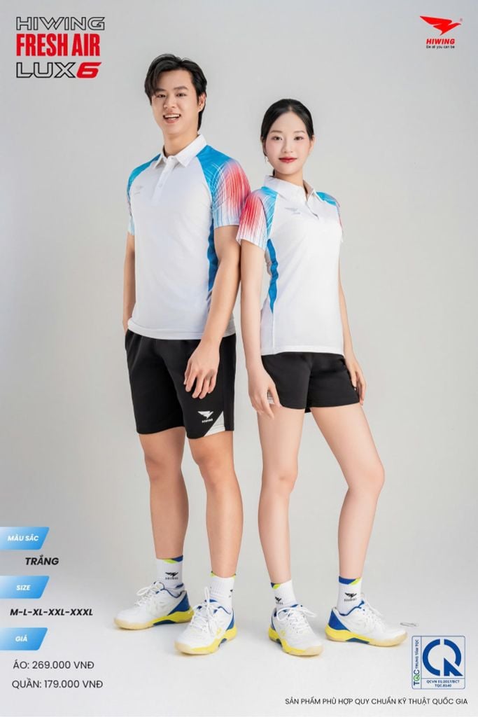 Áo Cầu Lông Pickleball HIWING FRESH AIR LUX6 Nam Nữ Màu Xanh Trắng